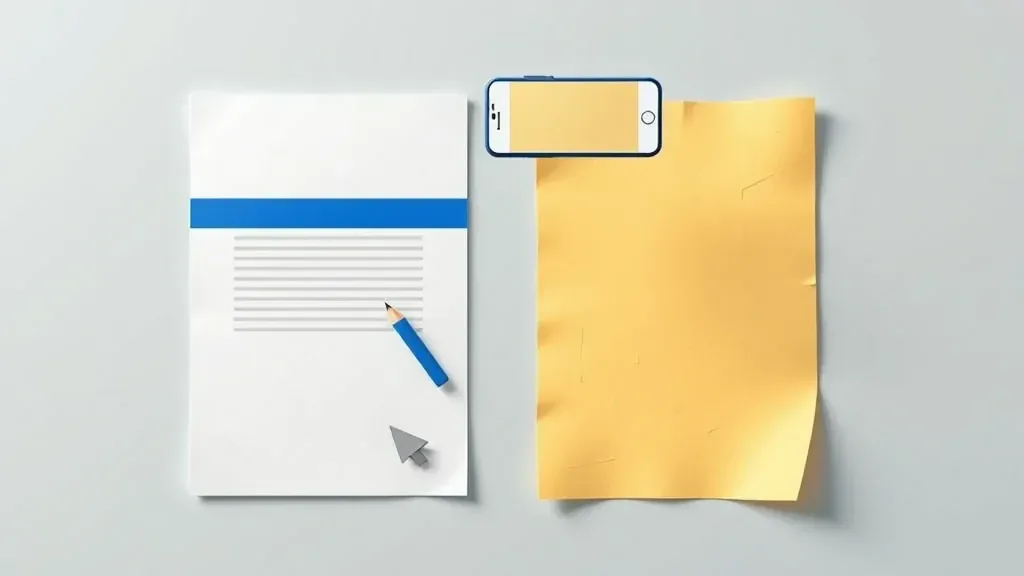 On the left a page with one line of text selected, on the right a paper page being photographed with a phone