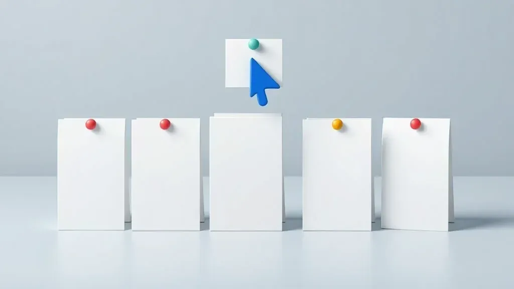 A row of document cards with a cursor placing one card into the right slot